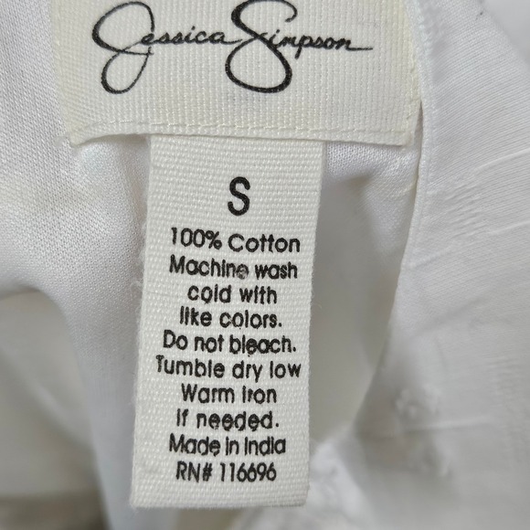 Jessica Simpson Maxi Dress Womens S White Swiss Dot Puff Sleeve Cotton Boho Lace - Picture 3 of 15